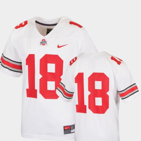 Ohio State Buckeyes Youth #18 White College Football Jersey 2404QKPP7